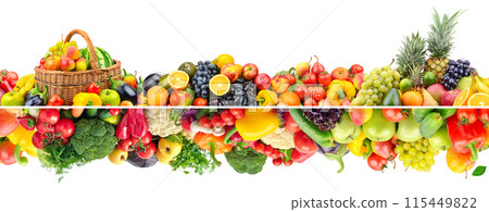 Collection of fruits, vegetables and berries isolated on white 115449822