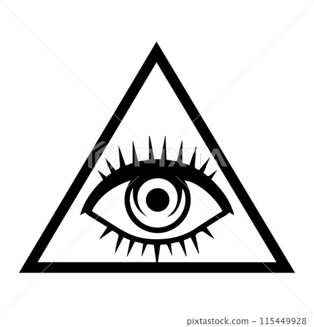 Triangle Eye logo or modern line icon. Vector line art and icon design with bold outline. Black and white Pixel Perfect minimalistic symbol isolate white background. Creative logotype 115449928