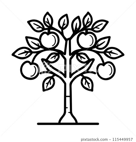 Apple Tree logo or modern line icon. Vector line art and icon design with bold outline. Black and white Pixel Perfect minimalistic symbol isolate white background. Creative logotype 115449957