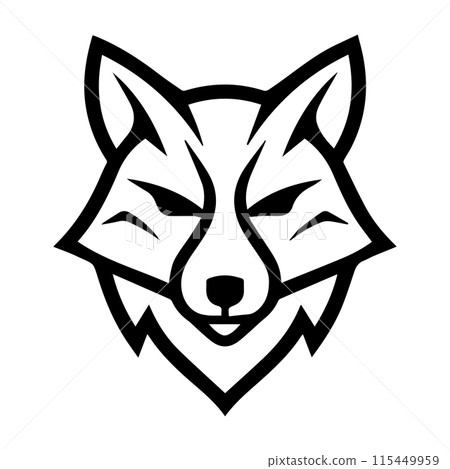 Fox Heraldic logo or modern line icon. Vector line art and icon design with bold outline. Black and white Pixel Perfect minimalistic symbol isolate white background. Creative logotype 115449959