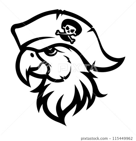 Pirate Parrot logo or modern line icon. Vector line art and icon design with bold outline. Black and white Pixel Perfect minimalistic symbol isolate white background. Creative logotype 115449962