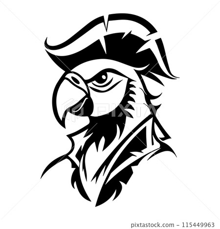 Pirate Parrot logo or modern line icon. Vector line art and icon design with bold outline. Black and white Pixel Perfect minimalistic symbol isolate white background. Creative logotype 115449963