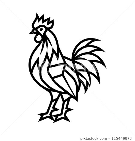 Geometric Rooster logo or modern line icon. Vector line art and icon design with bold outline. Black and white Pixel Perfect minimalistic symbol isolate white background. Creative logotype 115449973