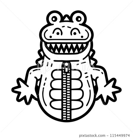 Croc Zipper logo or modern line icon. Vector line art and icon design with bold outline. Black and white Pixel Perfect minimalistic symbol isolate white background. Creative logotype 115449974