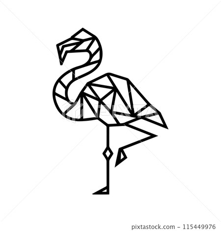 Geometric Flamingo logo or modern line icon. Vector line art and icon design with bold outline. Black and white Pixel Perfect minimalistic symbol isolate white background. Creative logotype 115449976