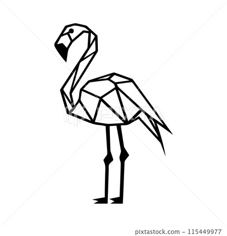 Geometric Flamingo logo or modern line icon. Vector line art and icon design with bold outline. Black and white Pixel Perfect minimalistic symbol isolate white background. Creative logotype 115449977