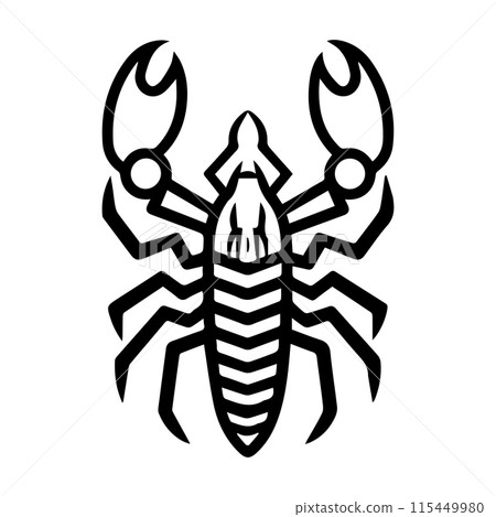 Scorpion Geometric logo or modern line icon. Vector line art and icon design with bold outline. Black and white Pixel Perfect minimalistic symbol isolate white background. Creative logotype 115449980