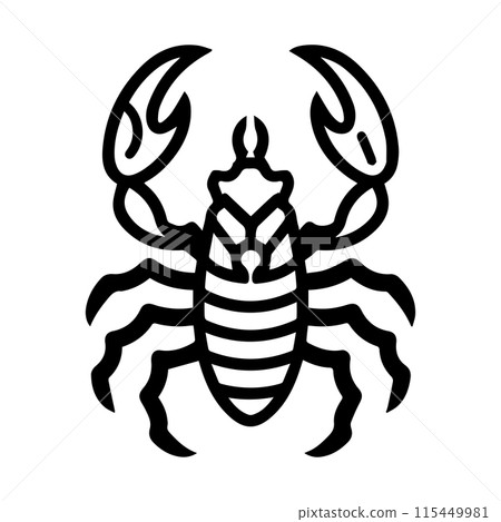 Scorpion Geometric logo or modern line icon. Vector line art and icon design with bold outline. Black and white Pixel Perfect minimalistic symbol isolate white background. Creative logotype 115449981