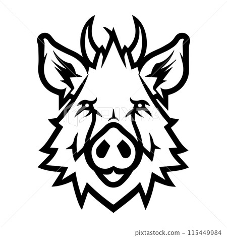 Boar logo or modern line icon. Vector line art and icon design with bold outline. Black and white Pixel Perfect minimalistic symbol isolate white background. Creative logotype 115449984