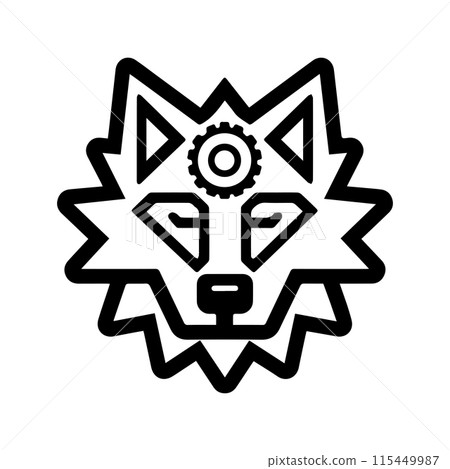 Fox Gear logo or modern line icon. Vector line art and icon design with bold outline. Black and white Pixel Perfect minimalistic symbol isolate white background. Creative logotype 115449987