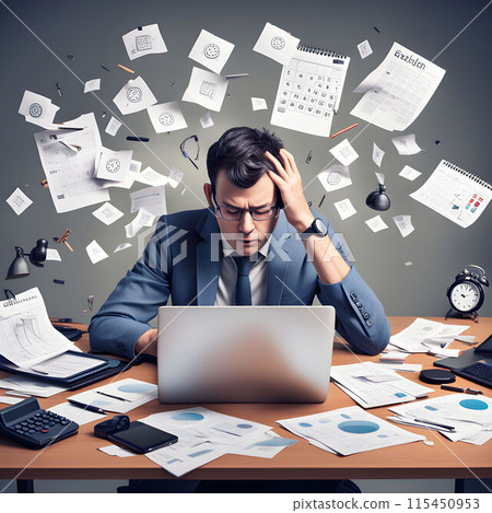 A businessman working under time pressure 115450953