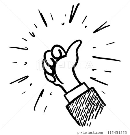 Doodle sketch style of thumb up hand gesture vector illustration for concept design. 115451253