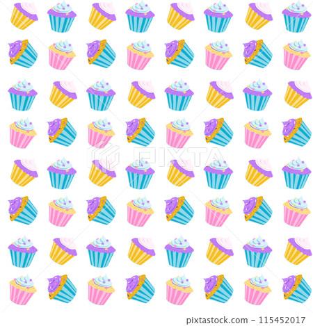Colorful Cupcakes and Pastries Pattern - Hand-Drawn Pastel Design for Home Decor and Gift Wrap 115452017