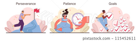 Perseverance, Patience, and Goals set....-插圖素材 [115452611] - PIXTA圖庫