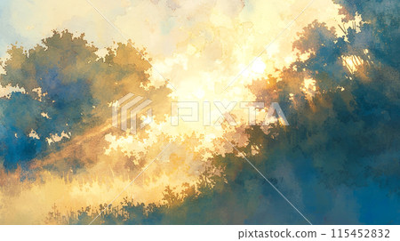 Nostalgic twilight forest watercolor illustration landscape 115452832