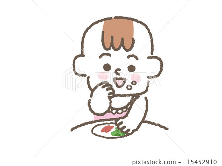 嬰兒抓取和吃食物的插圖 115452910