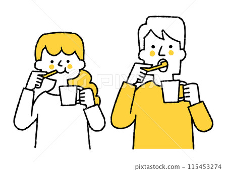 男人和女人一起刷牙 115453274