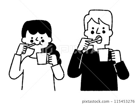 Man and woman brushing their teeth together_2 115453276