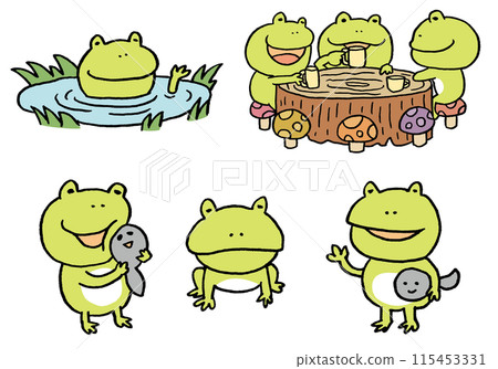 The cute green frog is a rainy season character. 115453331