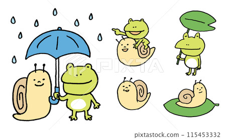 Rainy season character green cute frog and snail 115453332