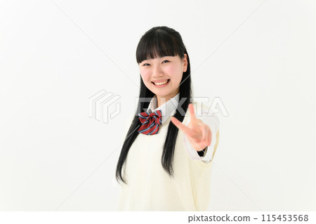 High school girl portrait peace 115453568