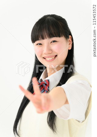 High school girl portrait peace 115453572