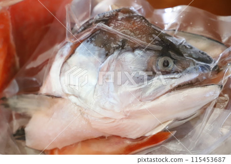 Salmon fillet - close-up of the head Salmon fillet - close-up of the head 115453687