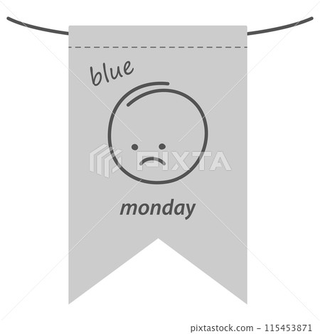Sad smiley face with inscription against background of festive flag on a thread. Greetings concept 115453871