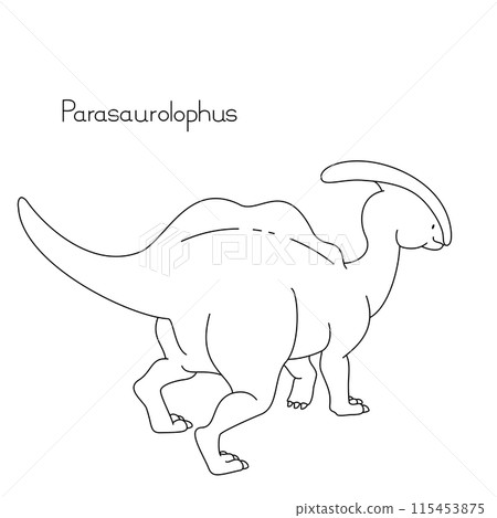 Dinosaur coloring book: Realistic and cute dinosaur: Parasaurolophus, line drawing from behind 115453875