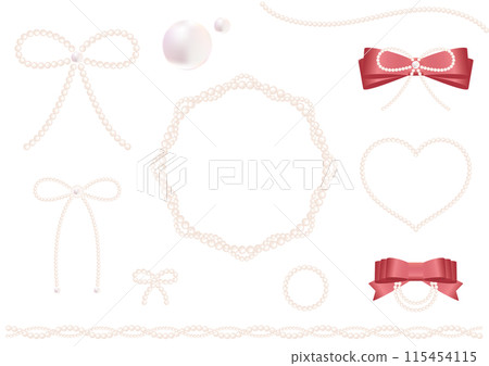 Stylish pearl and ribbon accessories (transparent background) 115454115