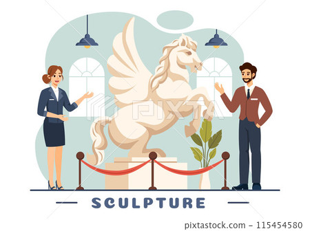 Stone Sculpture Vector Illustration featuring a Craftsman Carving a Rock Using Sculpting Tools in Flat Style Cartoon Background Design 115454580