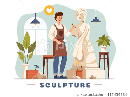 Stone Sculpture Vector Illustration featuring a Craftsman Carving a Rock Using Sculpting Tools in Flat Style Cartoon Background Design Stone Sculpture Vector Illustration featuring a Craftsman Carving a Rock Using Sculpting Tools in Flat Style Cartoon Background Design 115454584