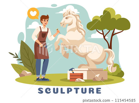 Stone Sculpture Vector Illustration featuring a Craftsman Carving a Rock Using Sculpting Tools in Flat Style Cartoon Background Design Stone Sculpture Vector Illustration featuring a Craftsman Carving a Rock Using Sculpting Tools in Flat Style Cartoon Background Design 115454585