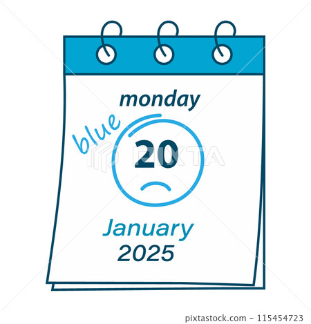 Calendar page with the Blue Monday date 2025 January 20 and a handwritten inscription and stroke 115454723
