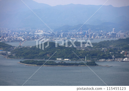 View of Funajima (Ganryujima), Hikoshima, and the area around Kokura in Kitakyushu City in the Kanmon Straits from Hinoyama Park View of Funajima (Ganryujima), Hikoshima, and the area around Kokura in Kitakyushu City in the Kanmon Straits from Hinoyama Park 115455123