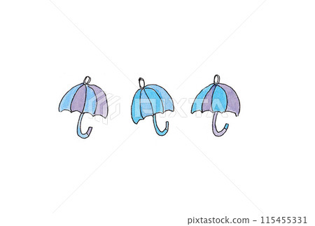 繪有明亮水彩畫的藍色雨傘的插圖 E 115455331