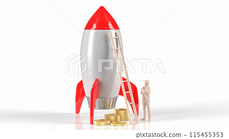 The rocket and coins on white background for Business concept 3d rendering. The rocket and coins on white background for Business concept 3d rendering. 115455353