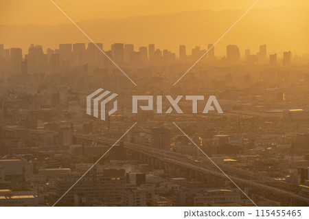 Osaka: Evening view of the Osaka Plain from Hiraoka Park 115455465