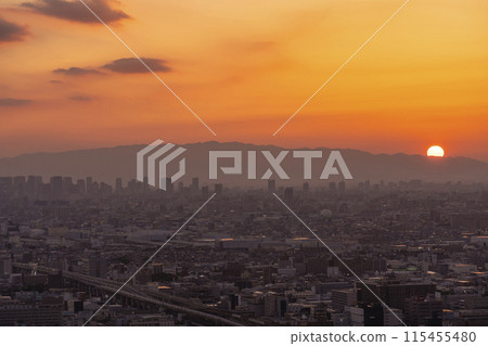 Osaka: Evening view of the Osaka Plain from Hiraoka Park 115455480