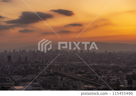 Osaka: Evening view of the Osaka Plain from Hiraoka Park Osaka: Evening view of the Osaka Plain from Hiraoka Park 115455490