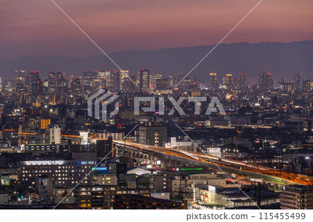 從大阪平岡公園看到的大阪平原,日落到夜景 從大阪平岡公園看到的大阪平原,日落到夜景 115455499