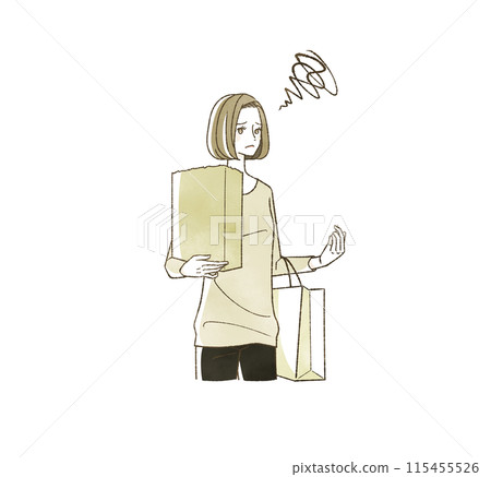 A woman shopping with a troubled expression 115455526