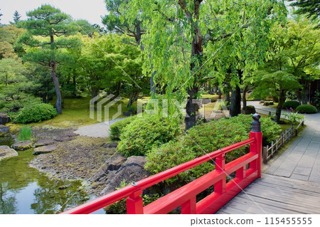 Japanese garden with red bridge Japanese garden with red bridge 115455555