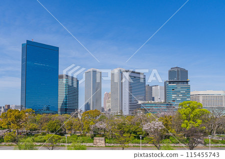 The OBP buildings seen from Osaka Castle Park in spring The OBP buildings seen from Osaka Castle Park in spring 115455743