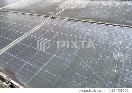 Close-up of a dirty solar panel Dirty solar panel Close-up of a dirty solar panel Dirty solar panel 115455991