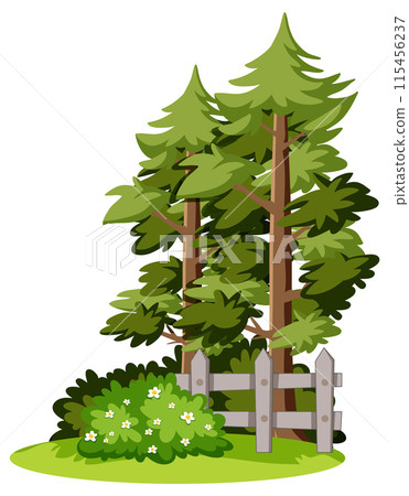 Forest Scene with Wooden Fence Forest Scene with Wooden Fence 115456237