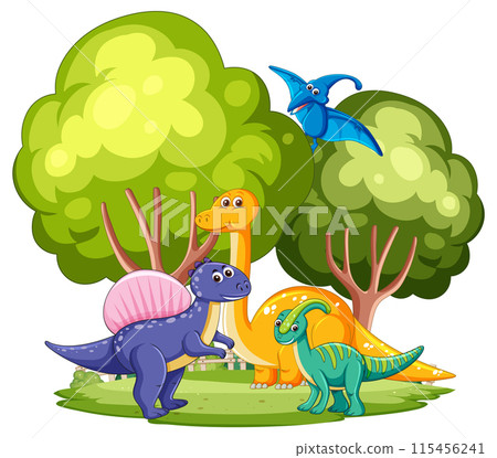 Dinosaurs in a Forest Scene 115456241