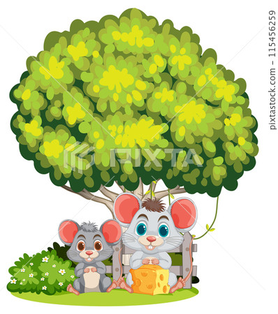 Mice Friends Under a Tree - Stock Illustration [115456259] - PIXTA