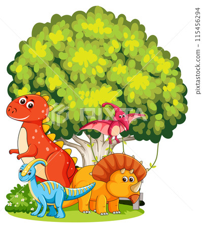 Dinosaurs in a Lush Forest 115456294
