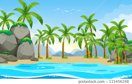 Tropical Island with Palm Trees Tropical Island with Palm Trees 115456298